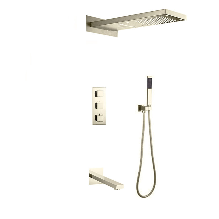 FontanaShowers Florence Wall Mount Waterfall Rainfall Volume Control Complete Shower System with